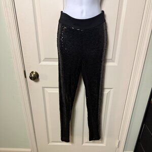 Bebe NWT Black Sequin Tuxedo Stripe Leggings XS